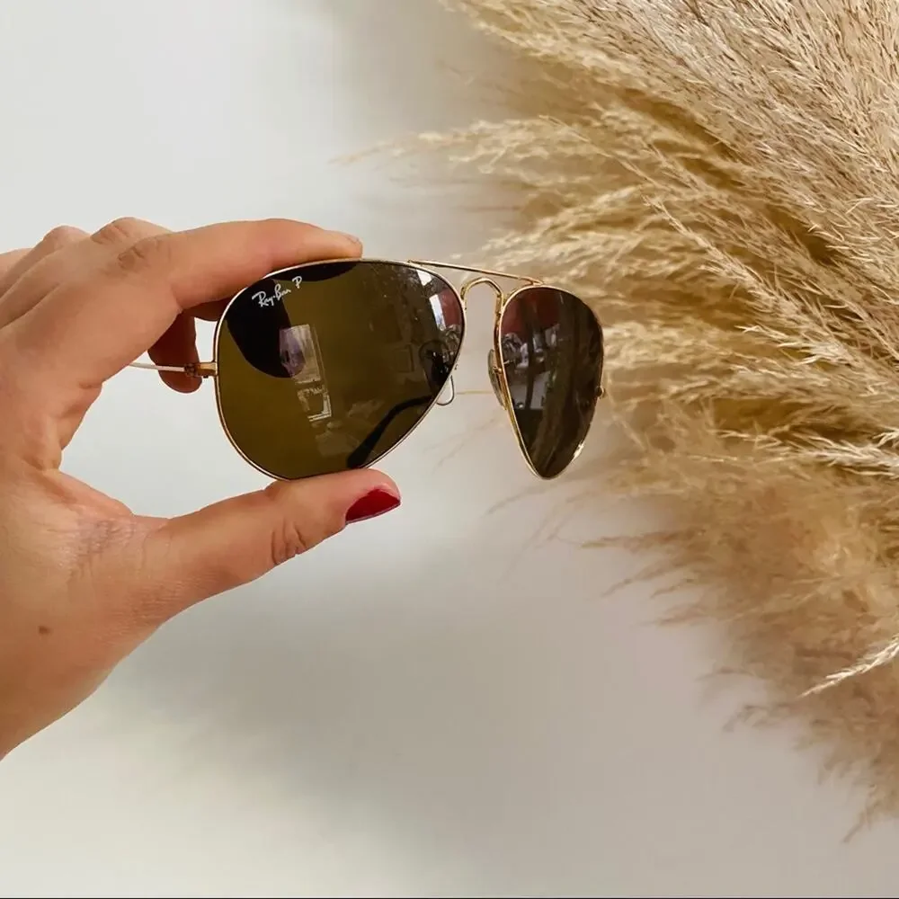 RAY BAN Gold Metal Brown Smoke Lenses Classic Aviators Sunglasses Sunnies Unisex